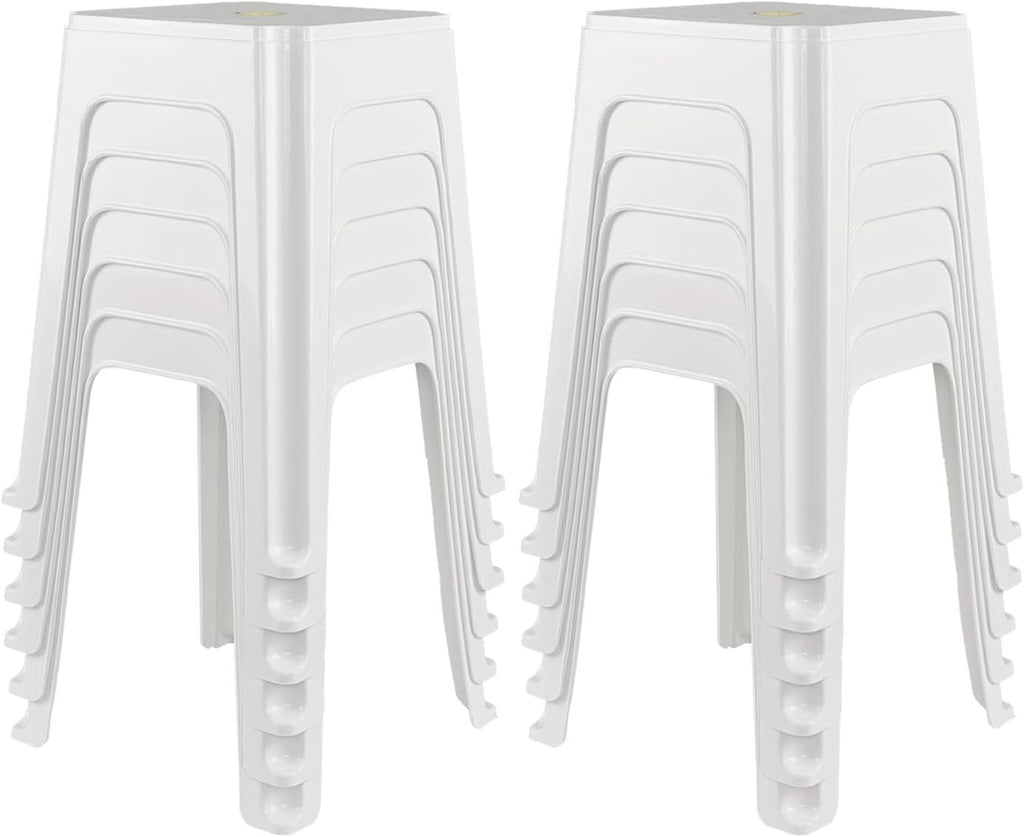 White Square Stackable Plastic Stools 12 Pack