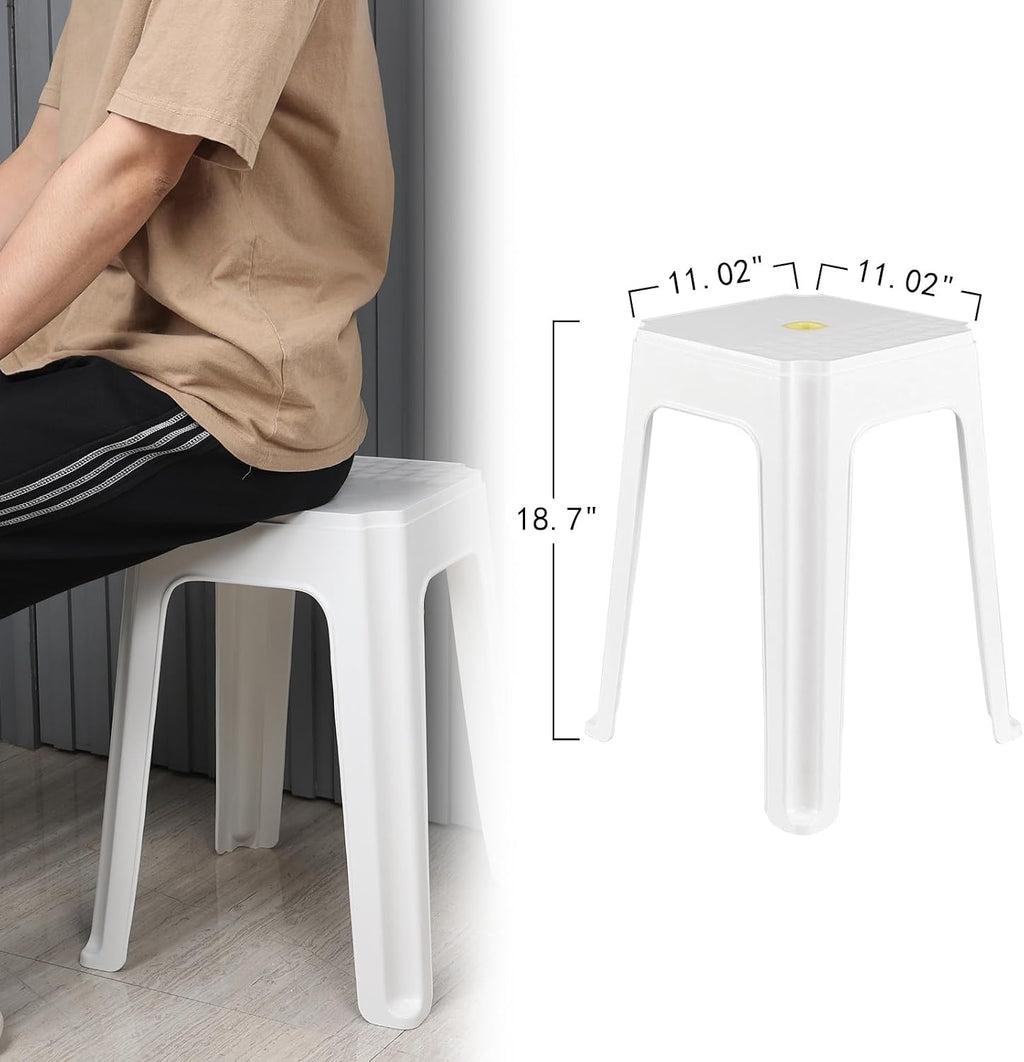 White Square Stackable Plastic Stools 12 Pack