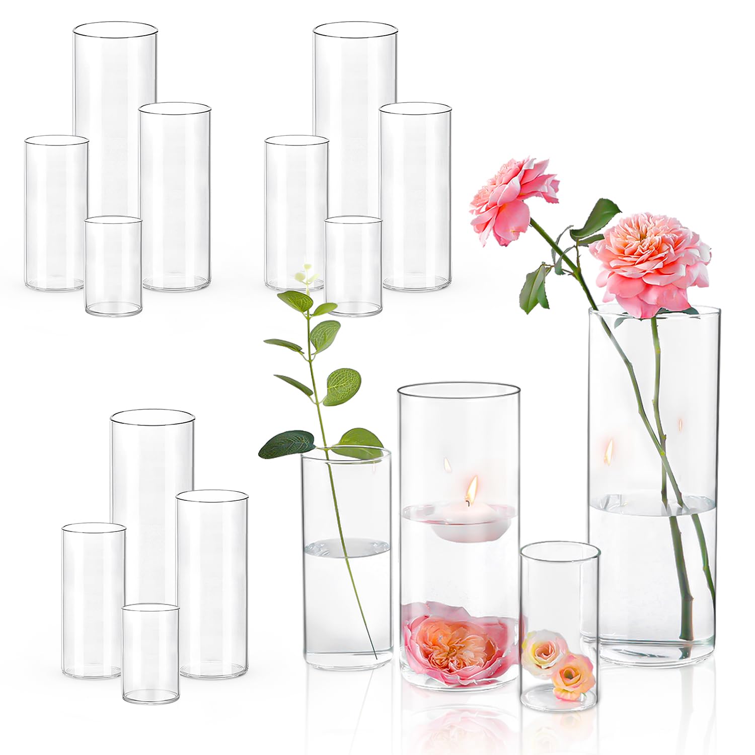 Clear Glass Cylinder Vases 12 Pack Wedding Decor