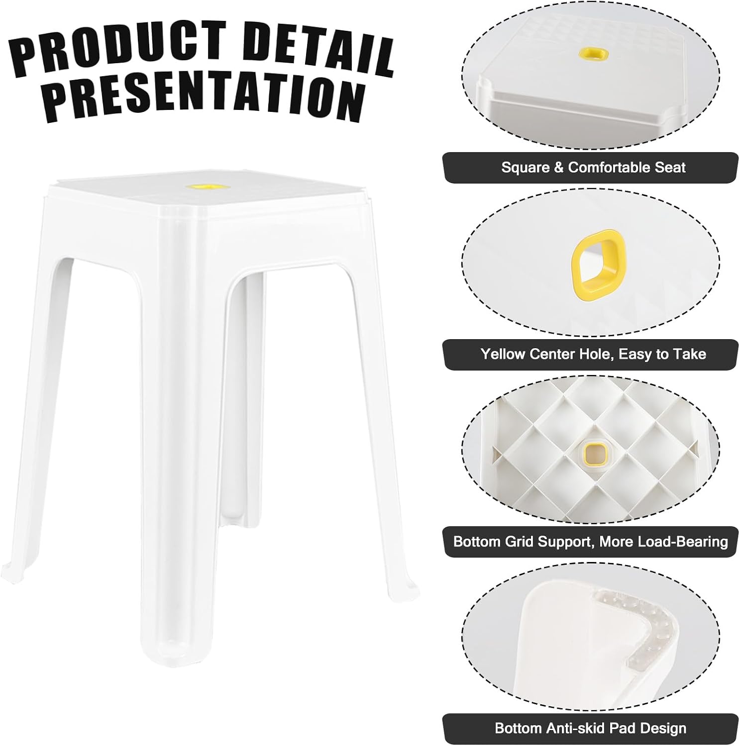 White Square Stackable Plastic Stools 12 Pack