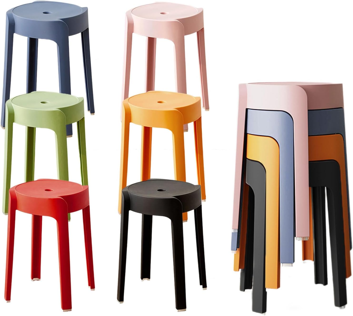 Colorful Round Stackable Plastic Stools 6 Pack