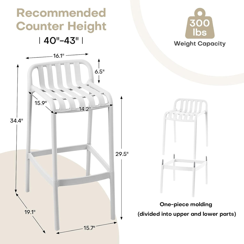 White Stackable Plastic Bar Stools Set of 4