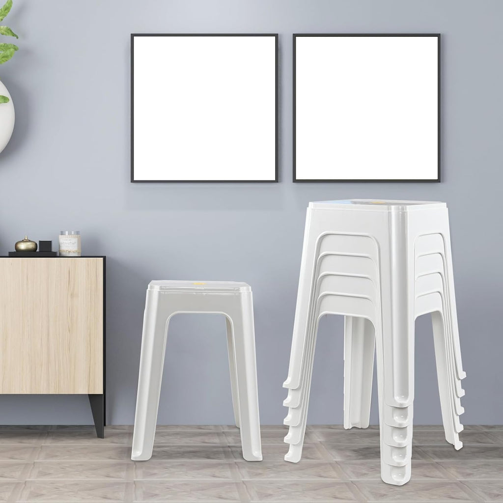 White Stackable Plastic Stools 6 Pack