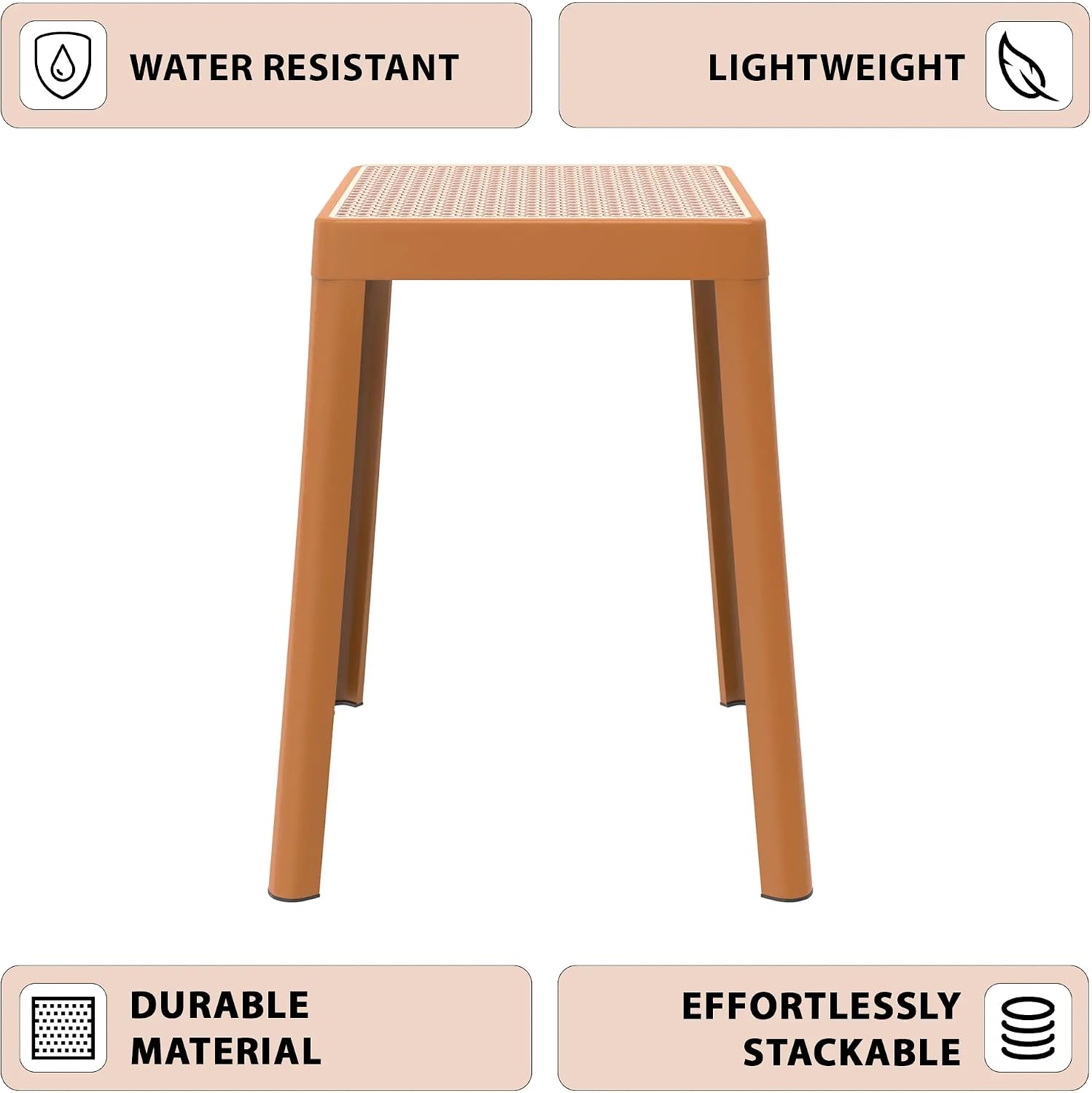 Mid-Century Square Plastic Stools 2 Pack Home Seating
