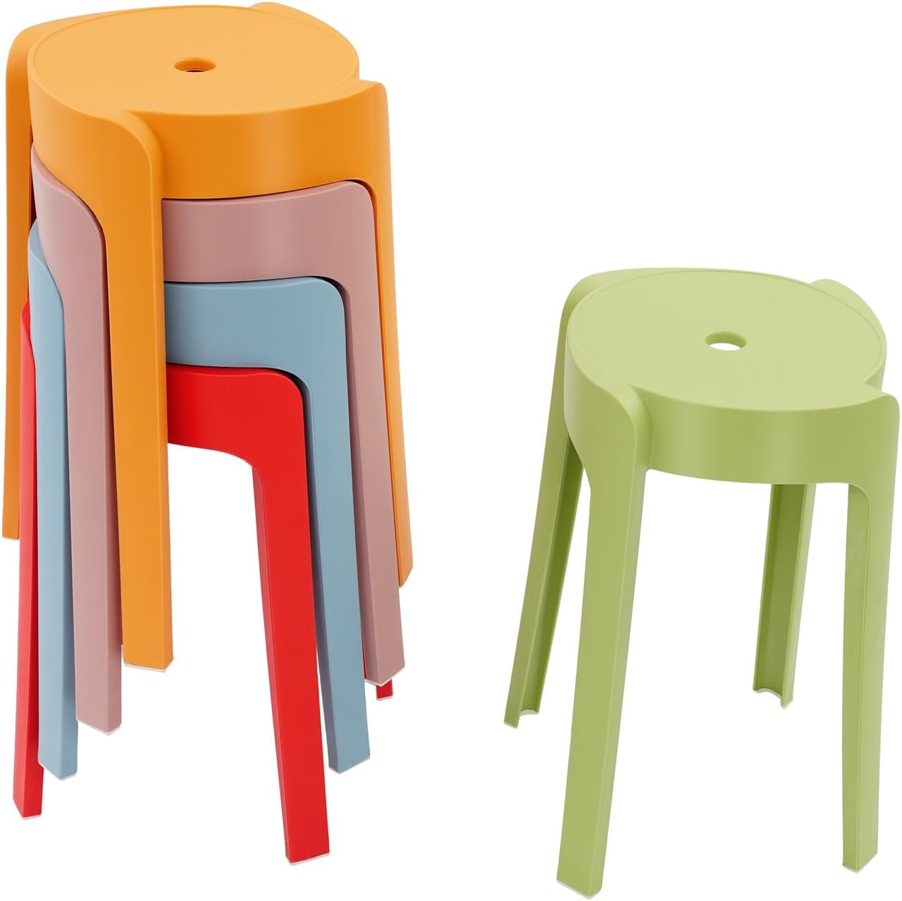 Colorful Stackable Plastic Stools 5 Pack Household Chairs