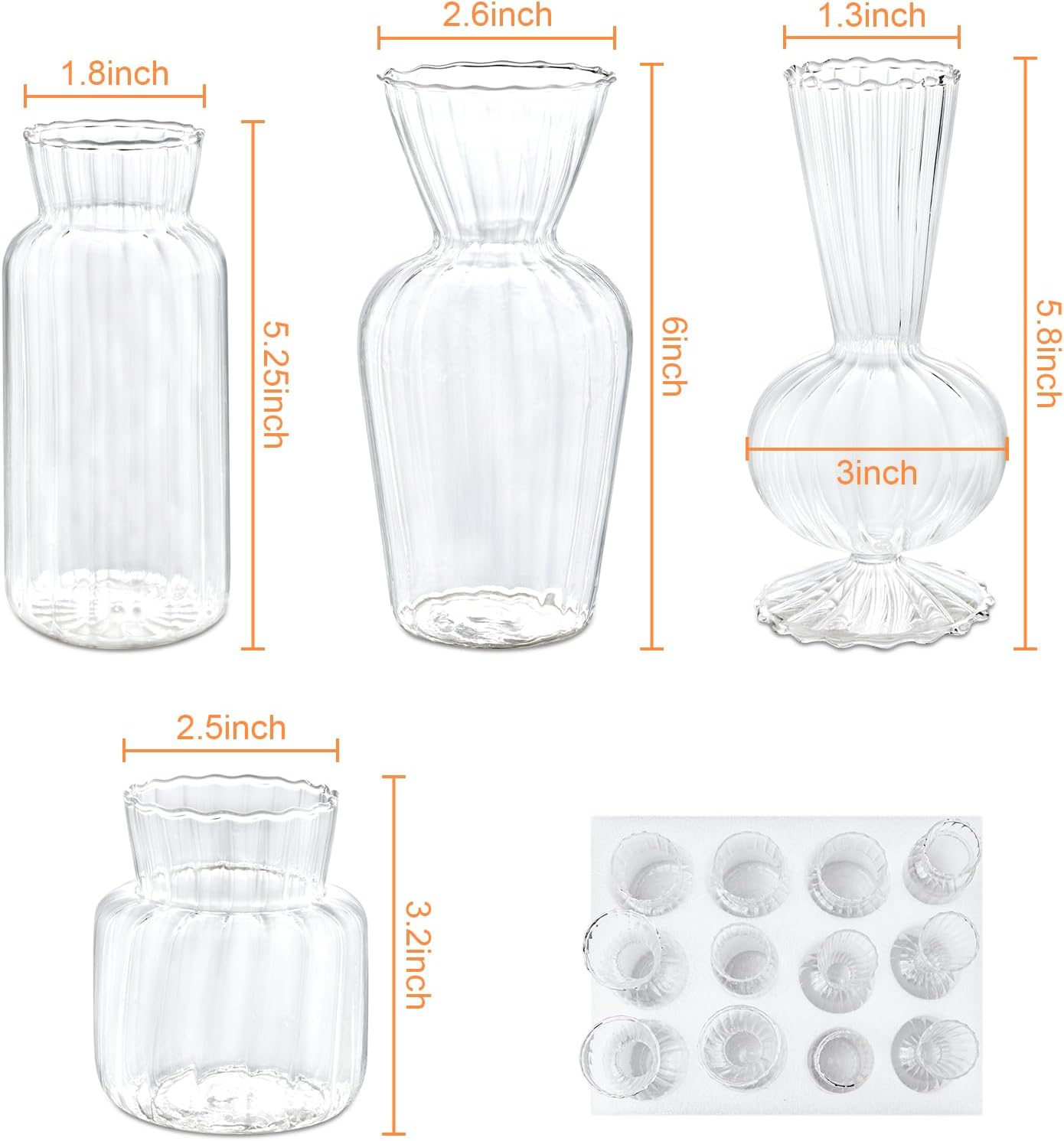 Ribbed Glass Bud Vases 12 Pack Wedding Table Decor