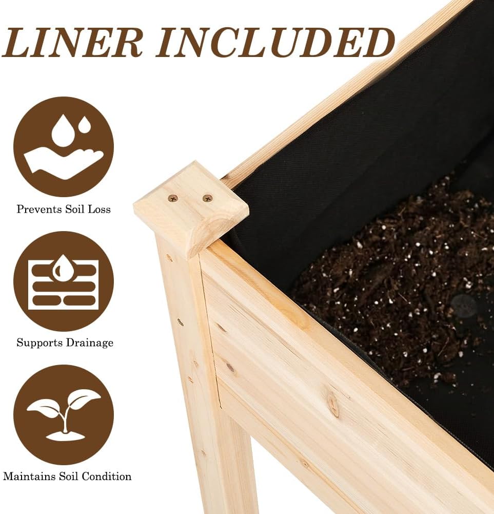 Natural Wood Elevated Garden Planter Box