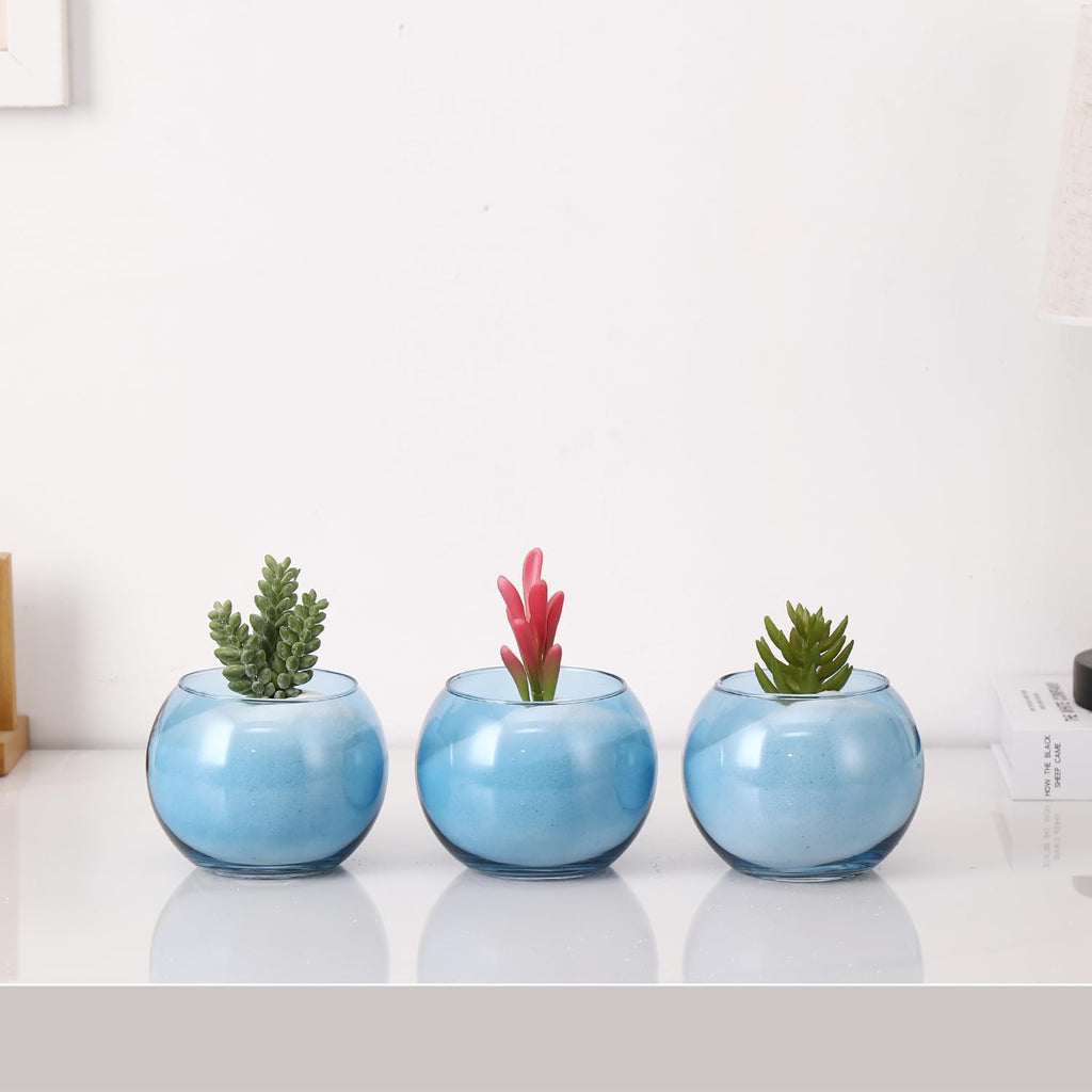 Blue Round Glass Vases 6 Pack Table Home Decor