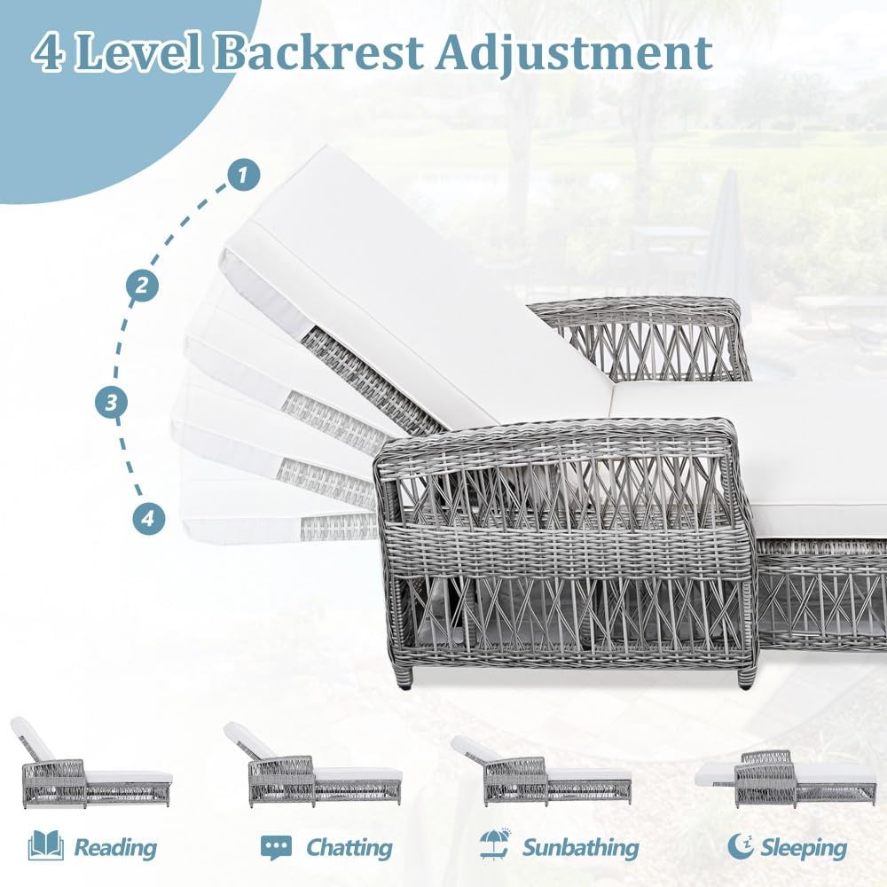 Beige Grey Wicker Adjustable Patio Chaise Lounge