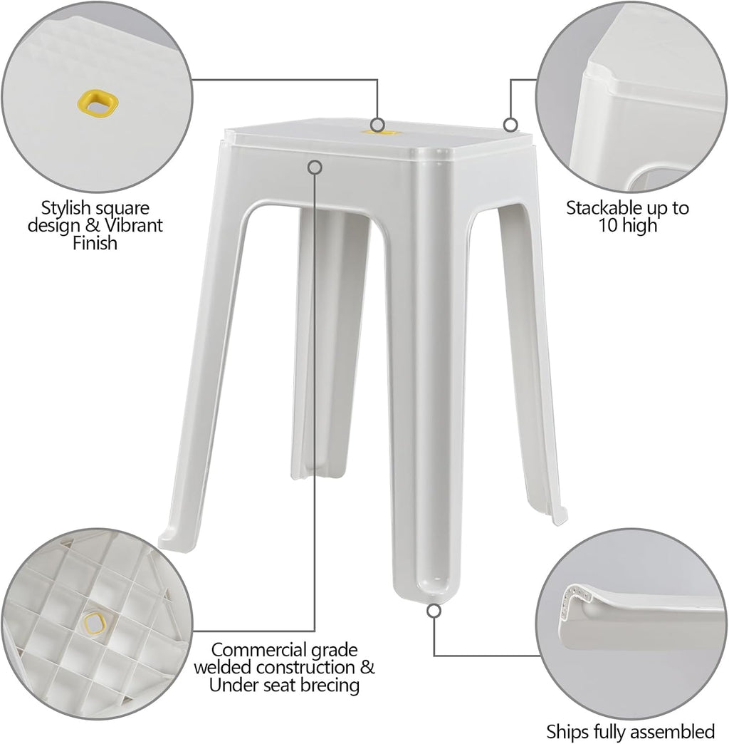 White Stackable Plastic Stools 6 Pack