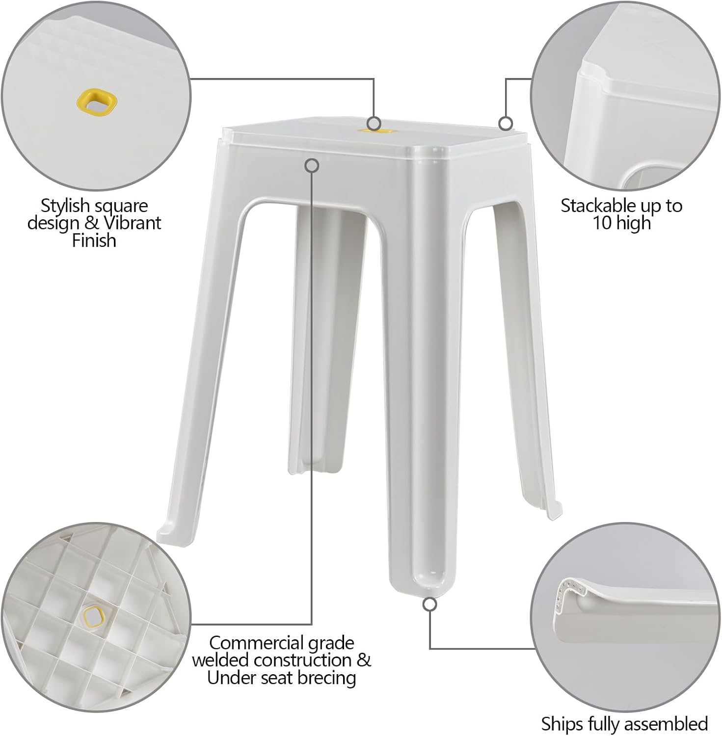 White Stackable Plastic Stools 6 Pack