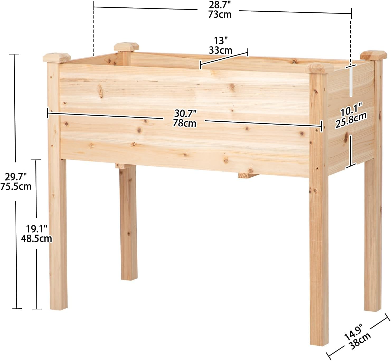 Natural Wood Elevated Garden Planter Box