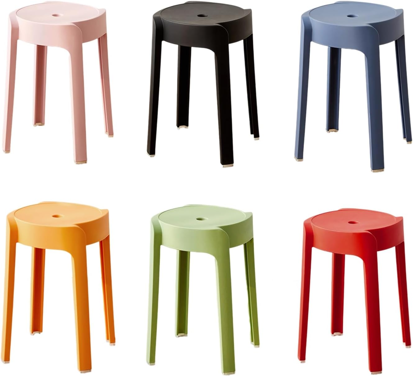 6 Pack Stackable Plastic Backless Stools