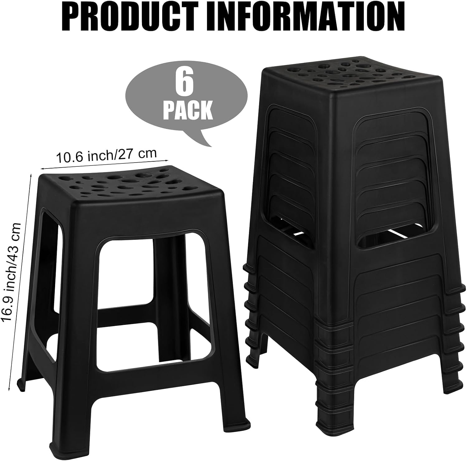 Black Nesting Plastic Stools 6 Pack