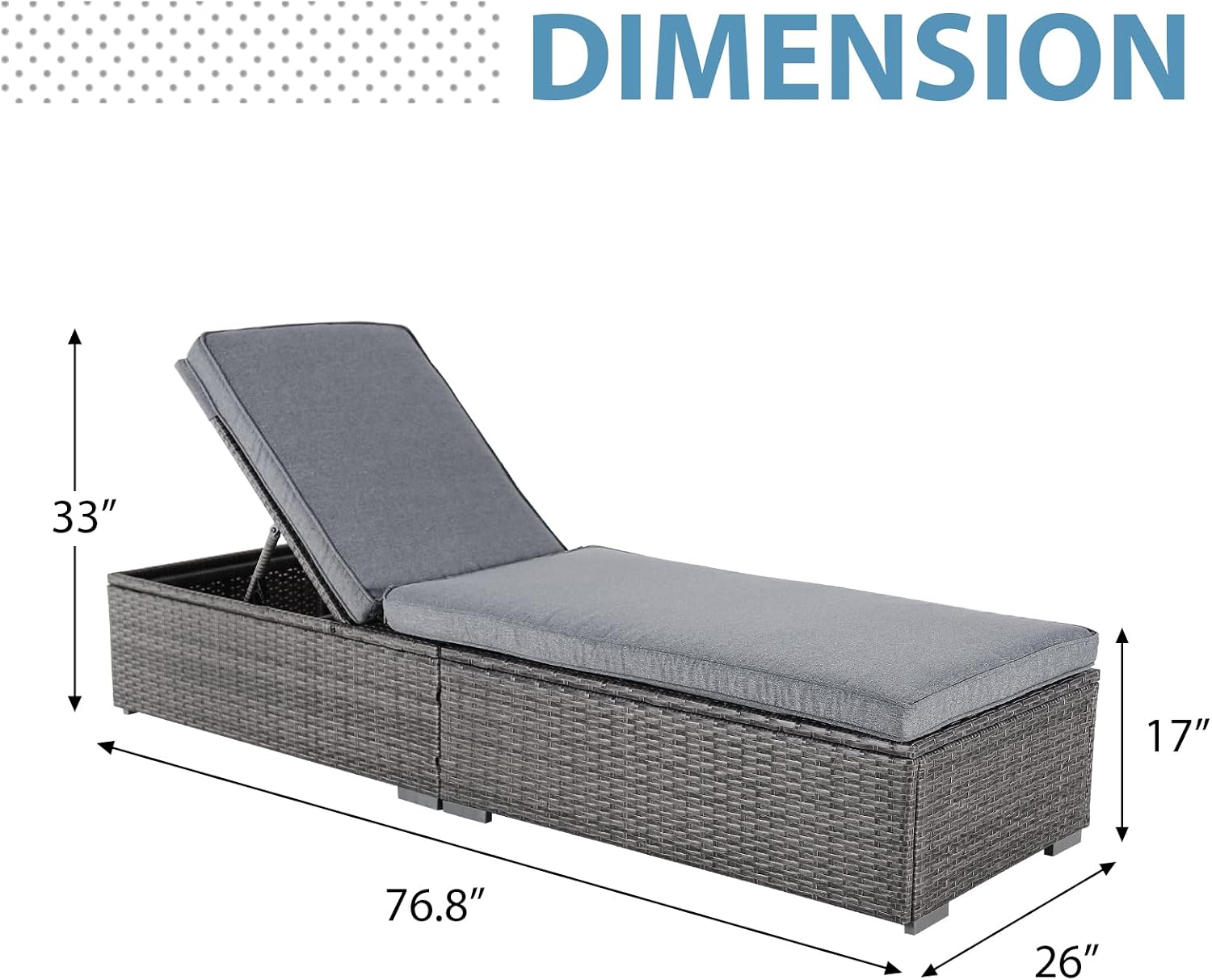 Gray PE Wicker Adjustable Patio Chaise Lounge