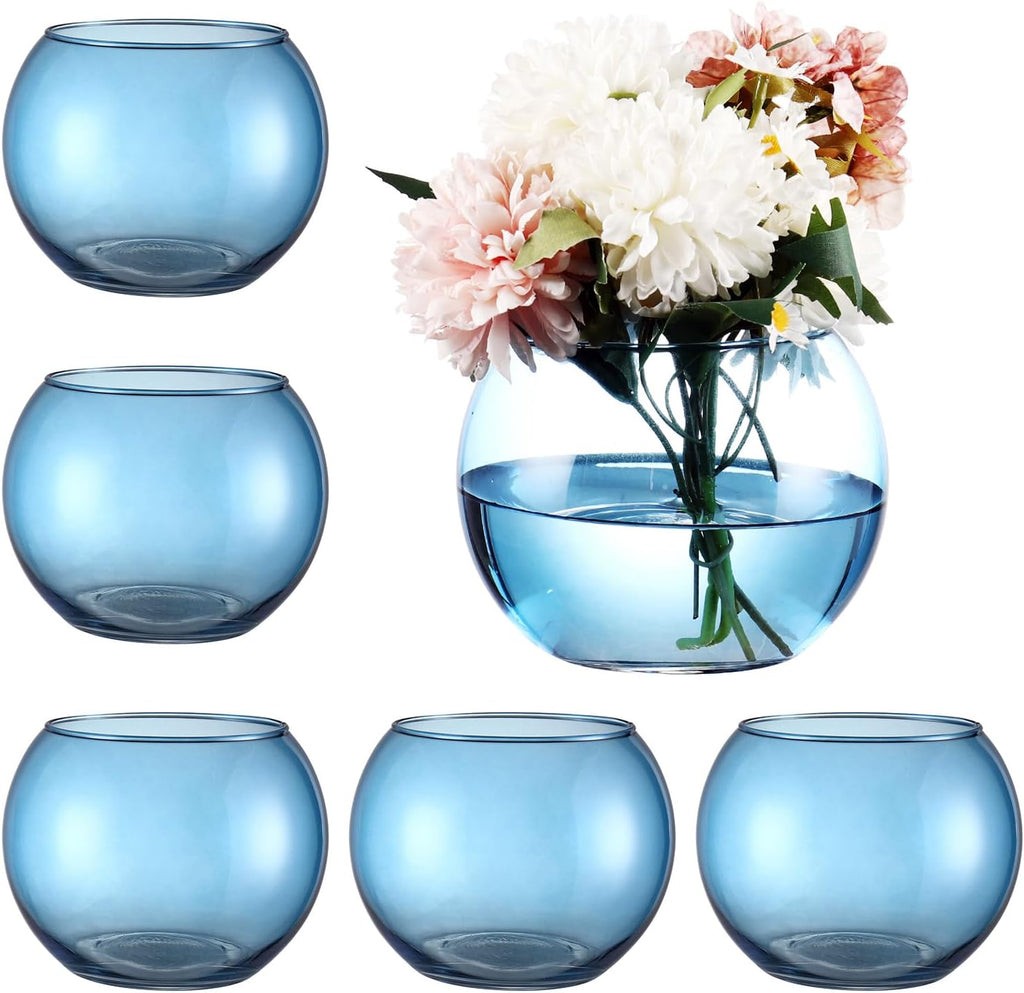 Blue Round Glass Vases 6 Pack Table Home Decor