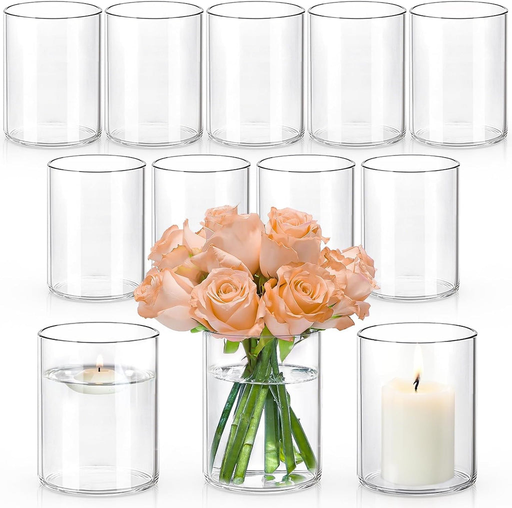 Clear Glass Cylinder Vases 12 Pack Wedding Decor