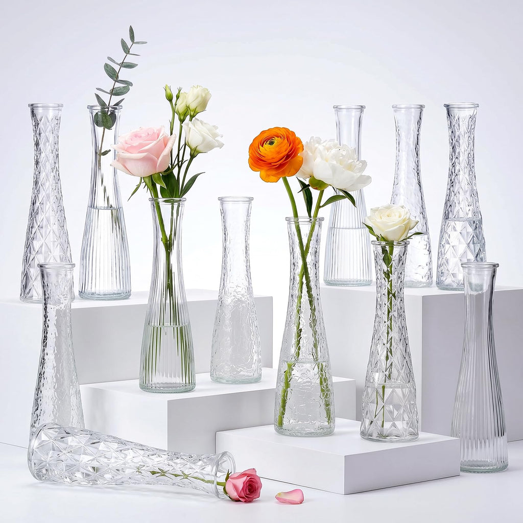 Clear Ripple Glass Bud Vases 12 Pack Wedding Decor