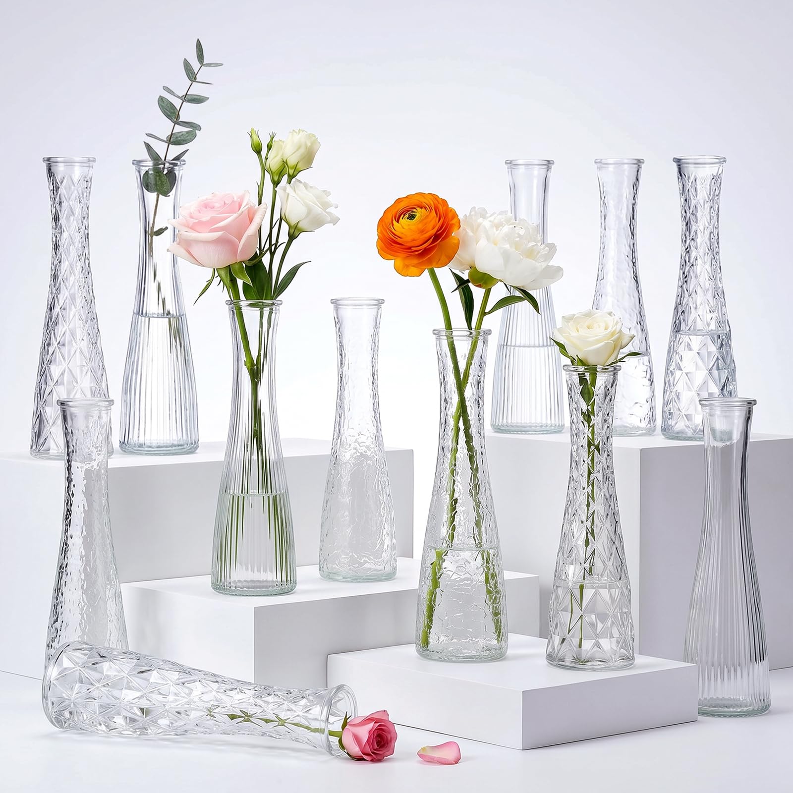 Clear Ripple Glass Bud Vases 12 Pack Wedding Decor