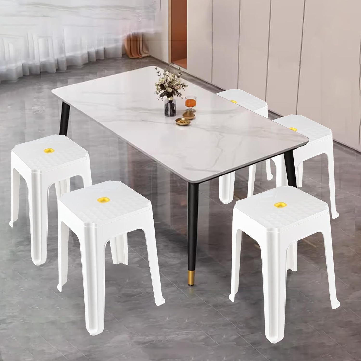 White Square Stackable Plastic Stools 12 Pack
