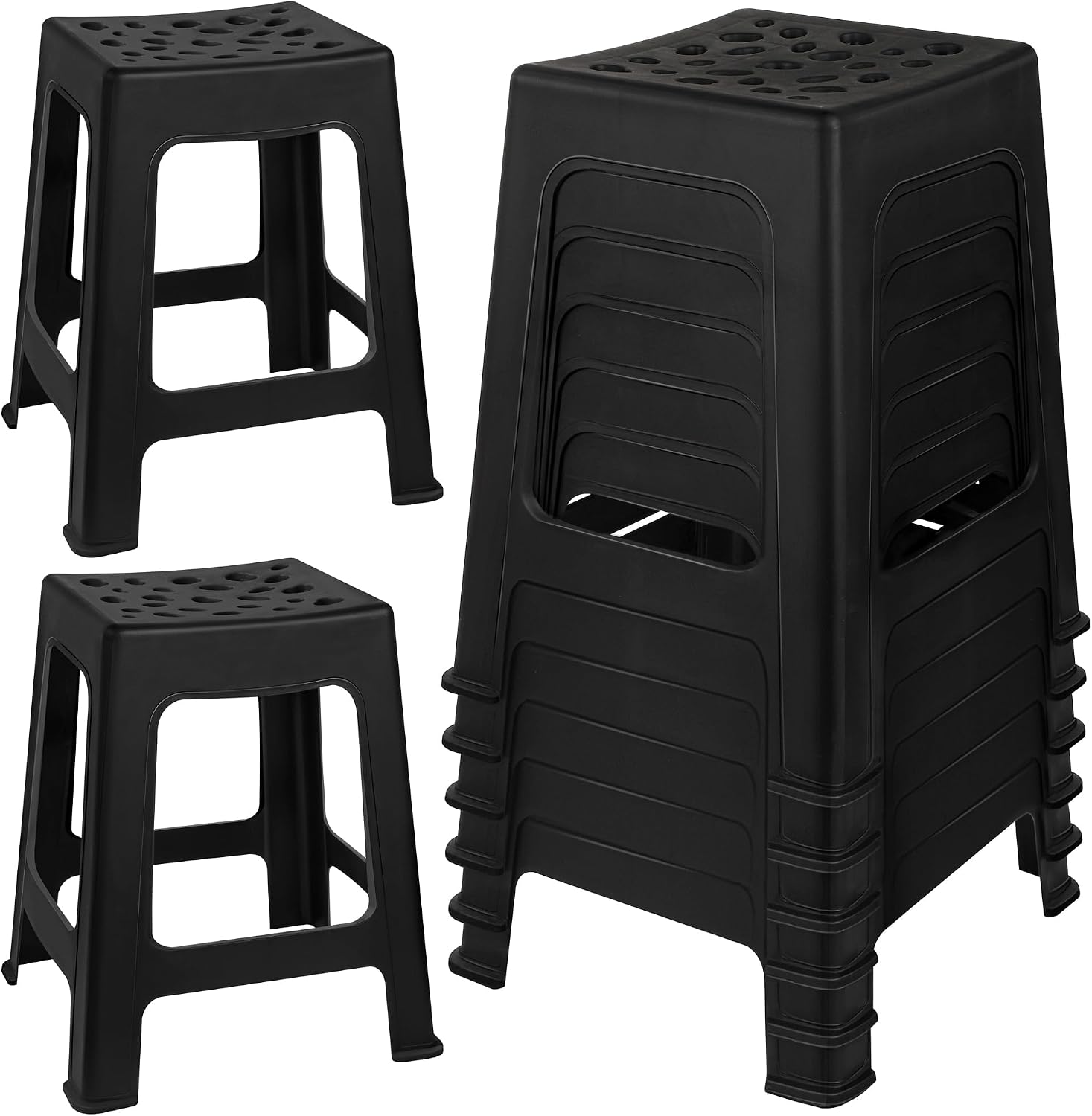 Black Nesting Plastic Stools 6 Pack
