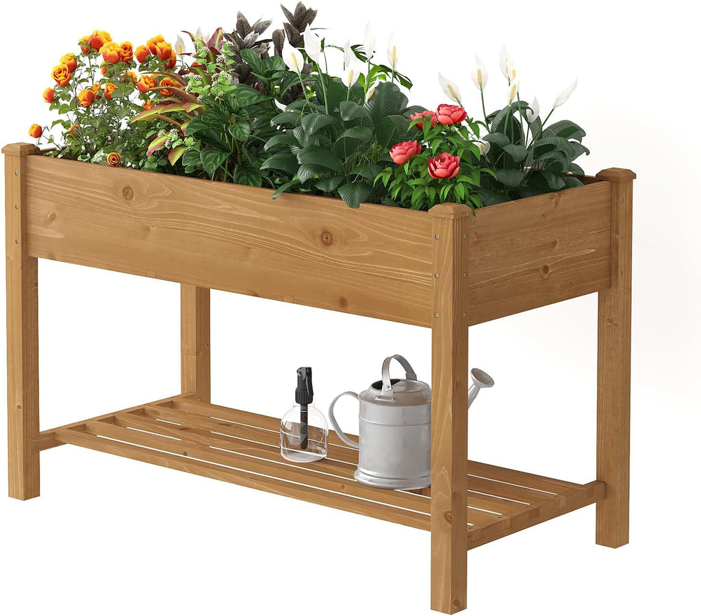 Brown Elevated Wooden Raised Garden Bed