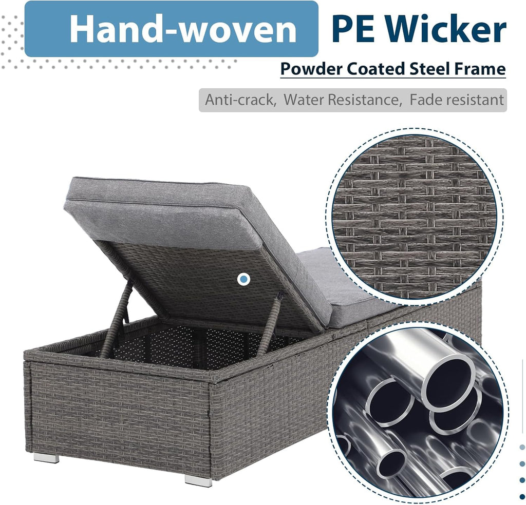 Gray PE Wicker Adjustable Patio Chaise Lounge