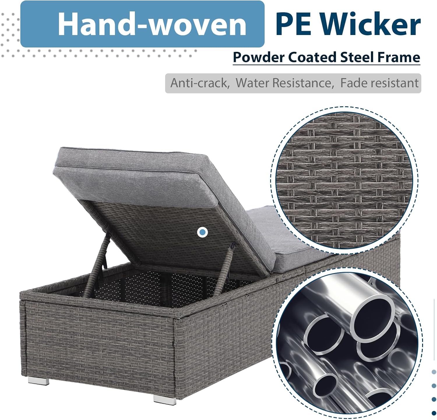 Gray PE Wicker Adjustable Patio Chaise Lounge