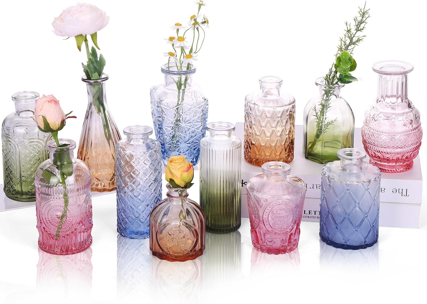 Colorful Vintage Glass Vases 12 Pack Wedding Decor