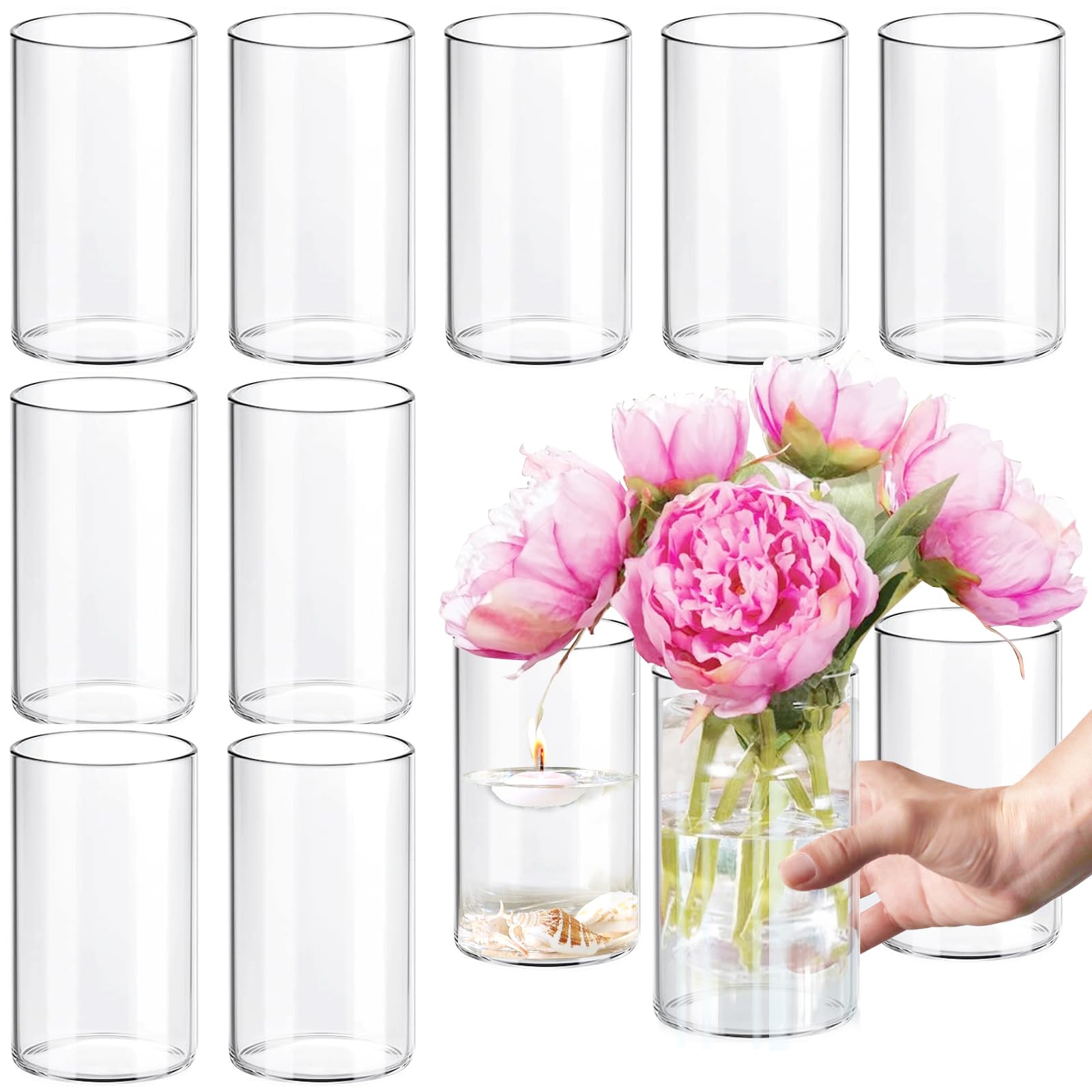 Clear Ribbed Cylinder Vases 12 Pack Wedding Decor