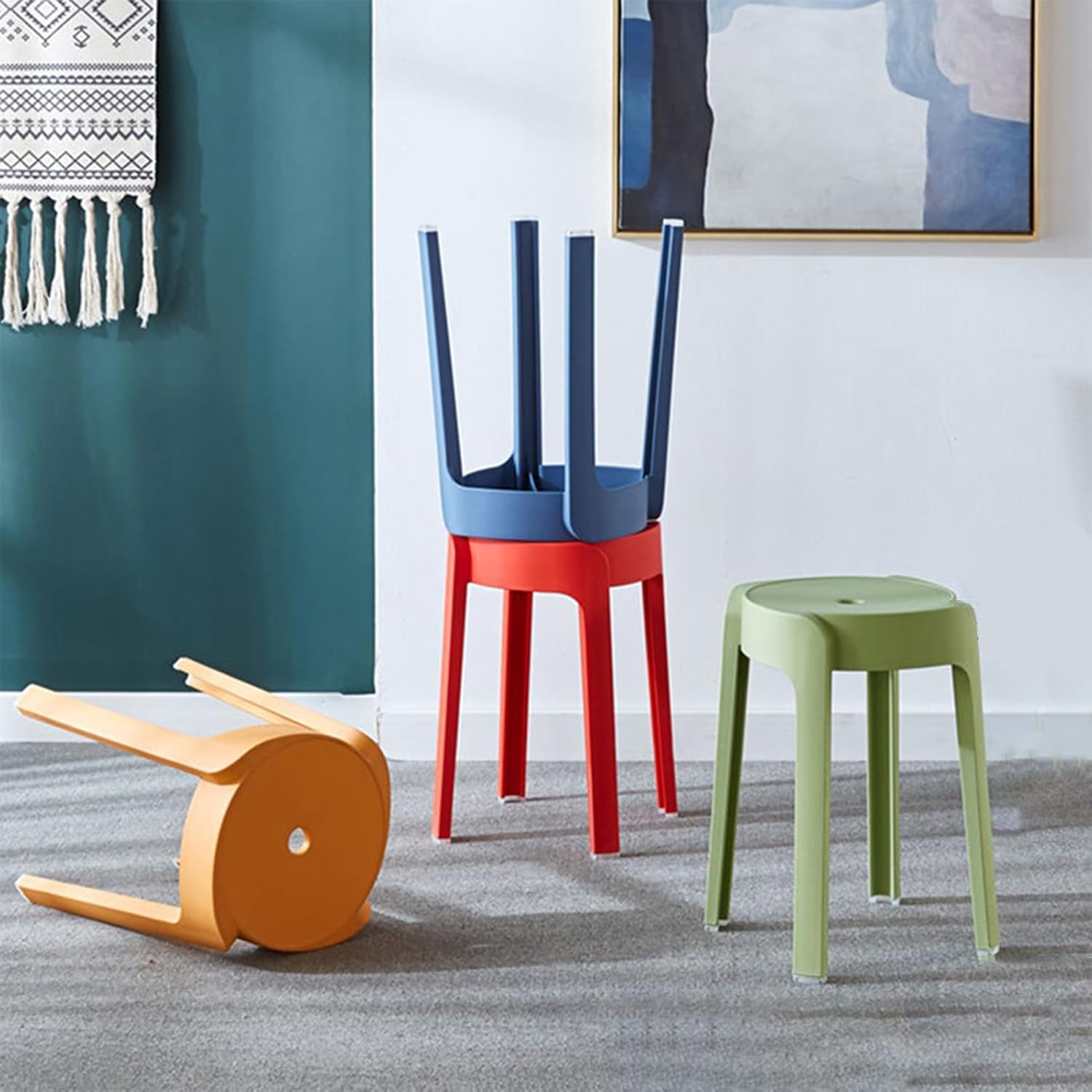 Colorful Round Stackable Plastic Stools 6 Pack