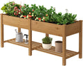 Brown Wood Elevated Garden Bed With Shelf