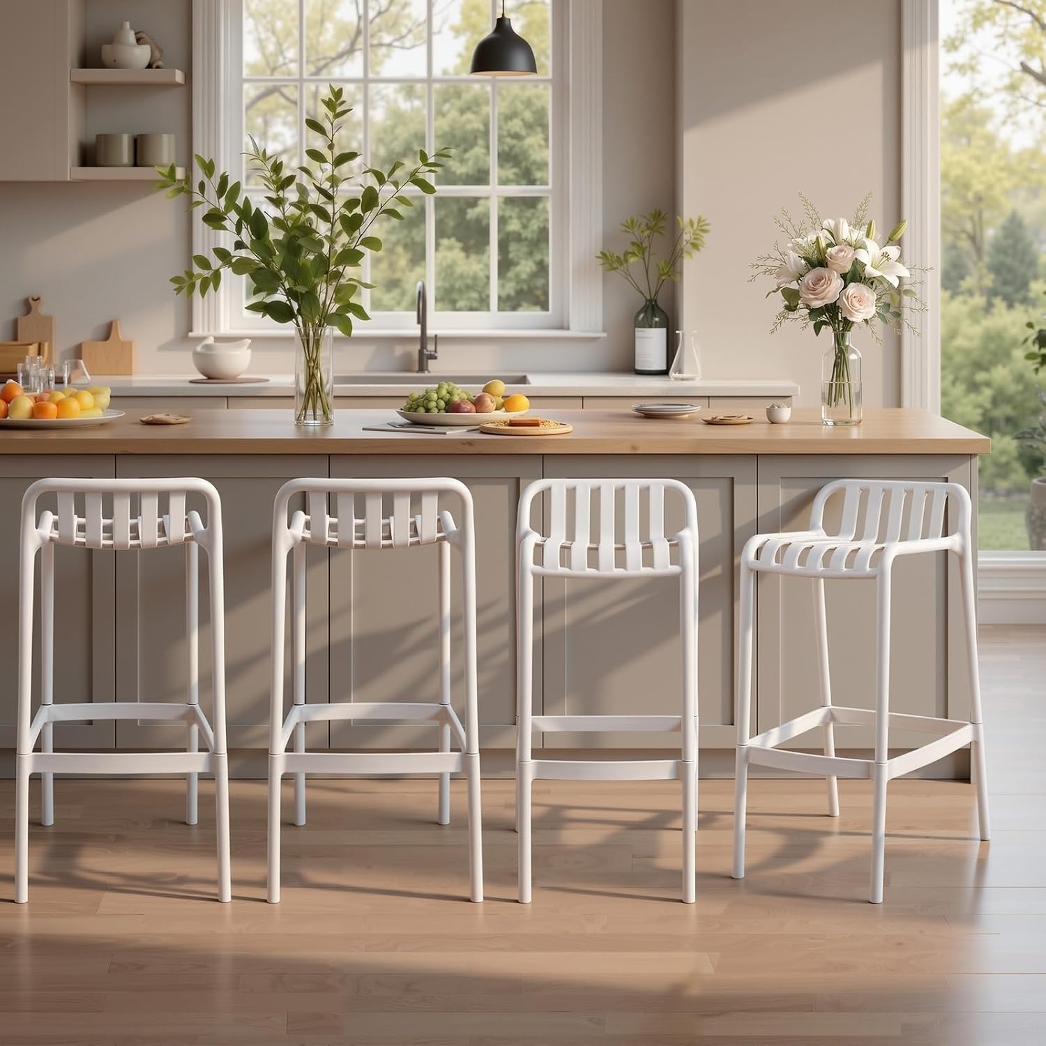 White Stackable Plastic Bar Stools Set of 4