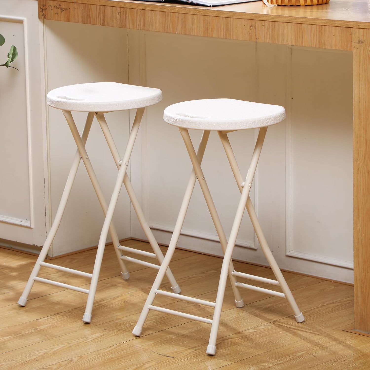 White 2 Pack Folding Plastic Bar Stools