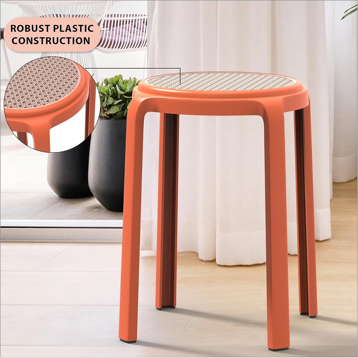 Orange Stackable Plastic Dining Stool