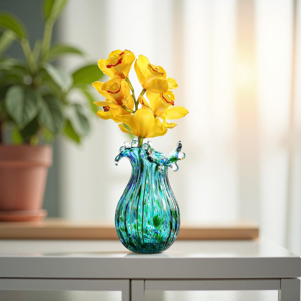 Green Bubble Blown Glass Vase Home Wedding Decor