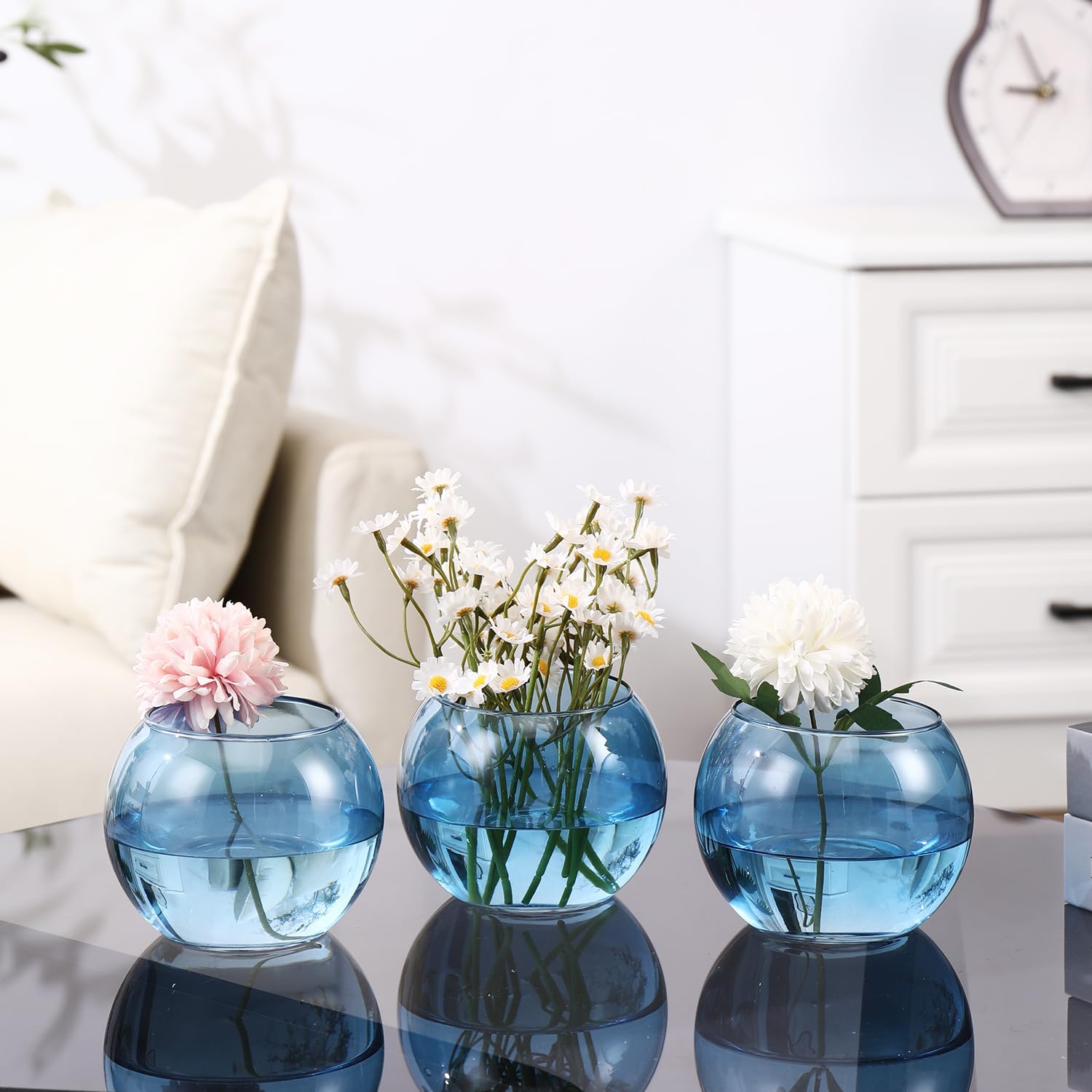 Blue Round Glass Vases 6 Pack Table Home Decor