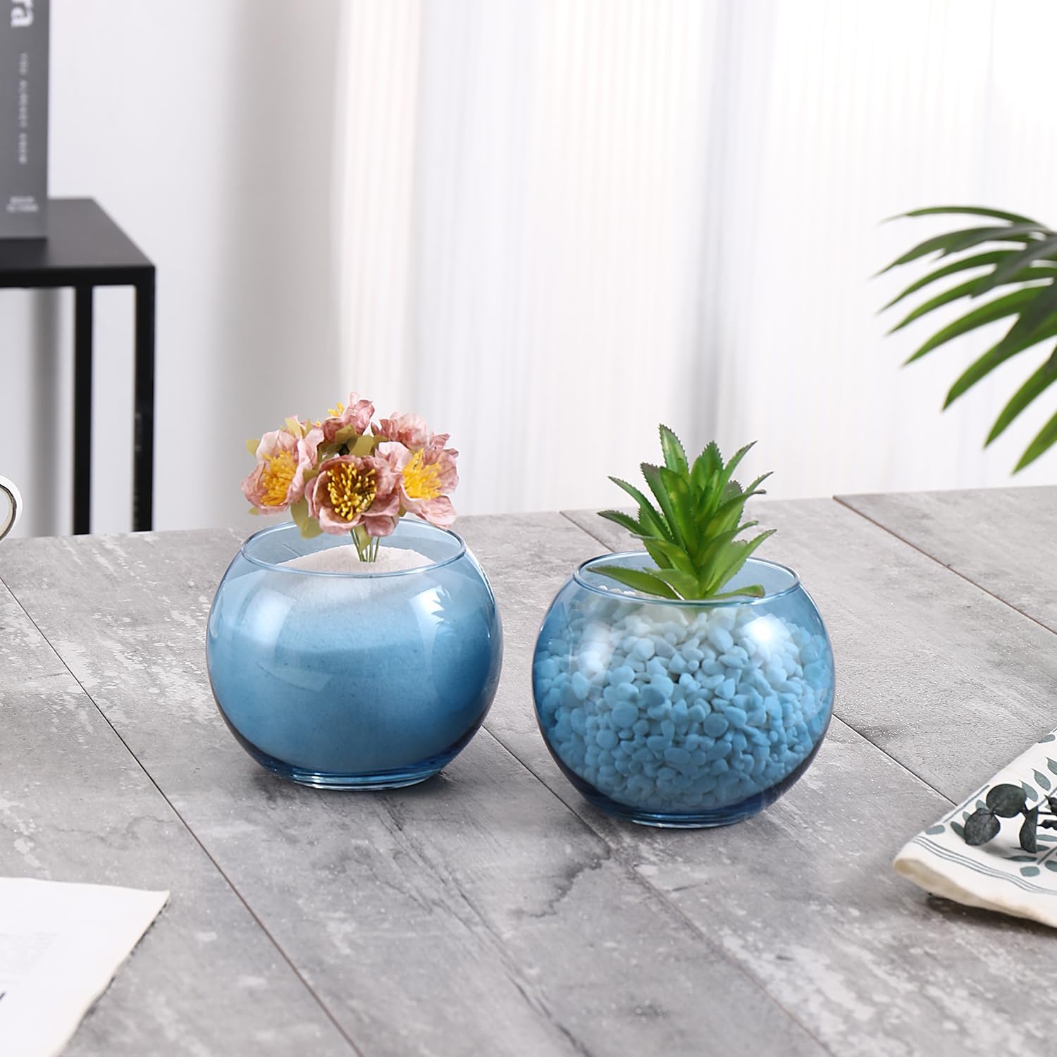 Blue Round Glass Vases 6 Pack Table Home Decor