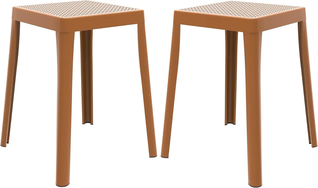 Mid-Century Square Plastic Stools 2 Pack Home Seating