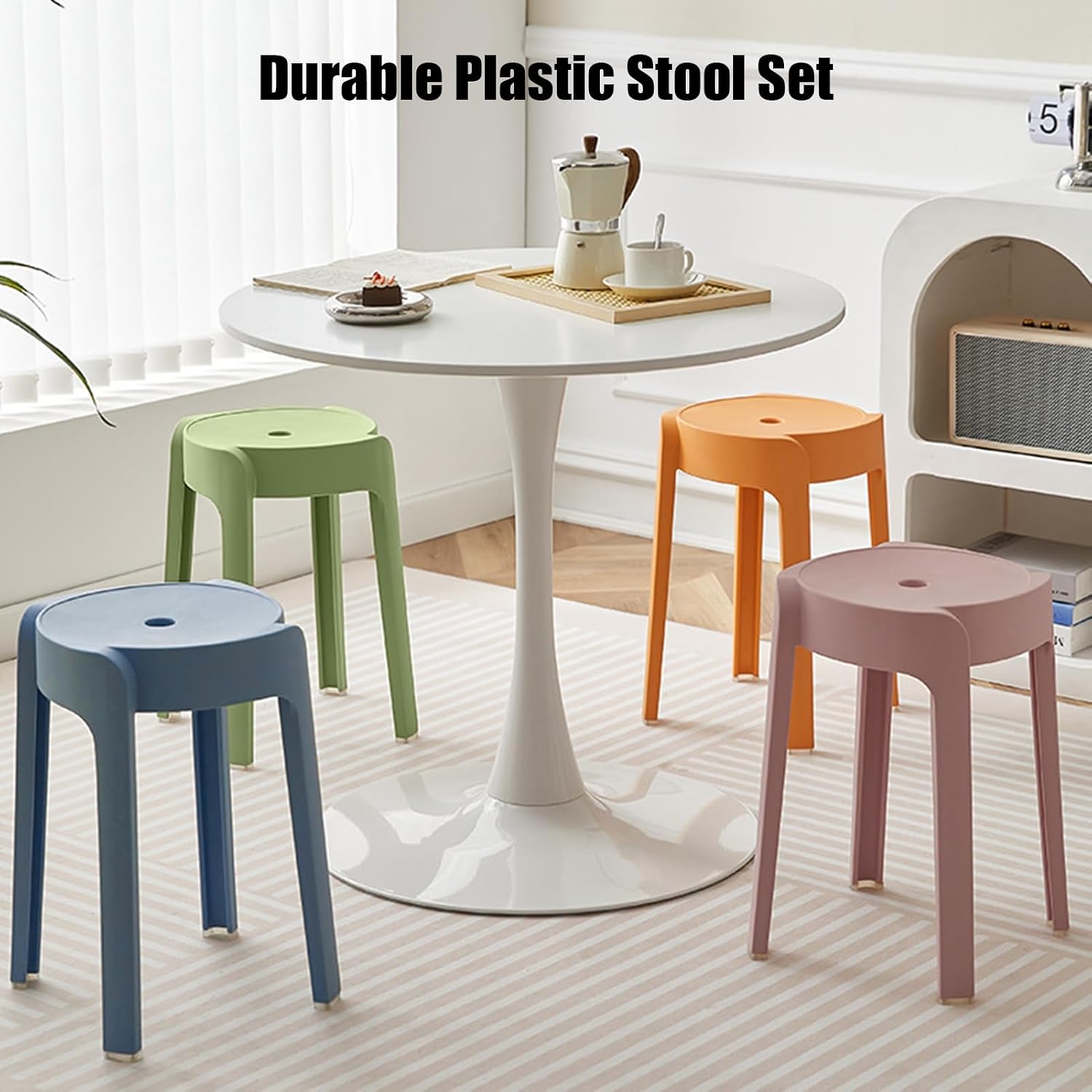 6 Pack Stackable Plastic Backless Stools