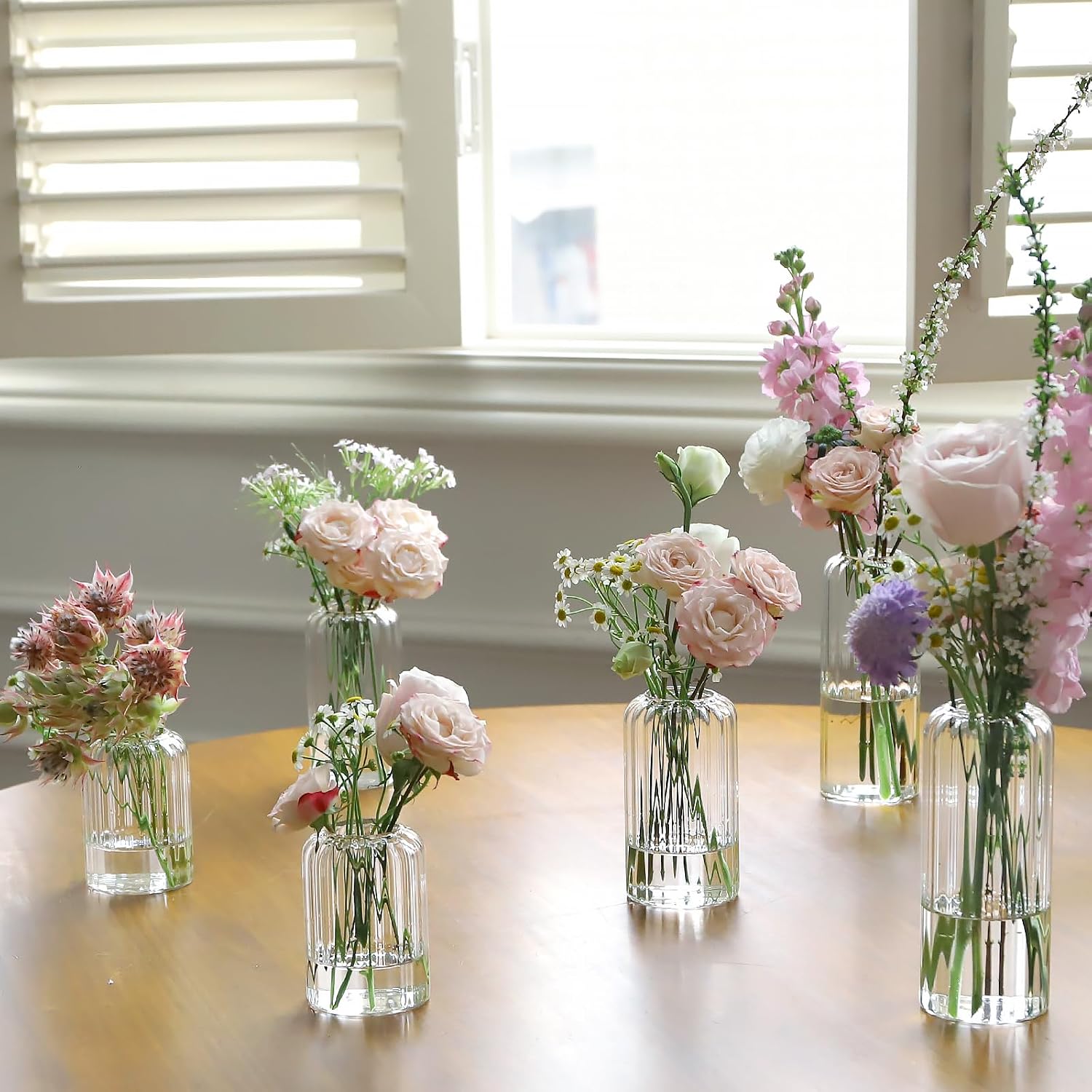 Ribbed Cylinder Glass Vases 12 Pack Wedding Decor