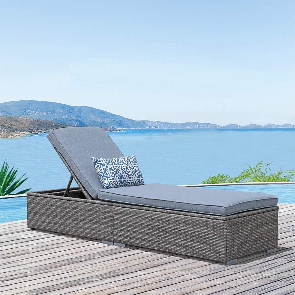 Gray PE Wicker Adjustable Patio Chaise Lounge