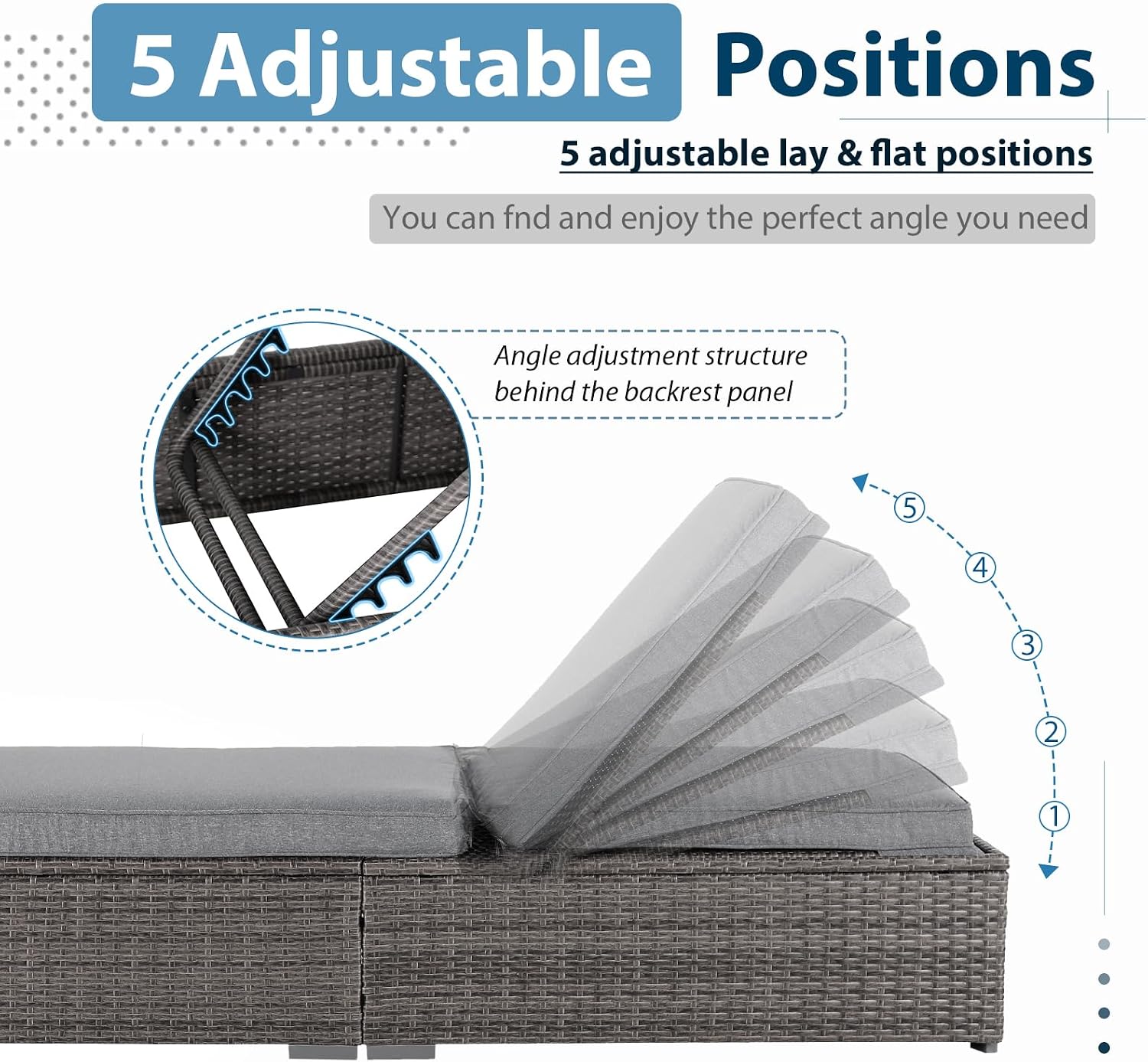 Gray PE Wicker Adjustable Patio Chaise Lounge