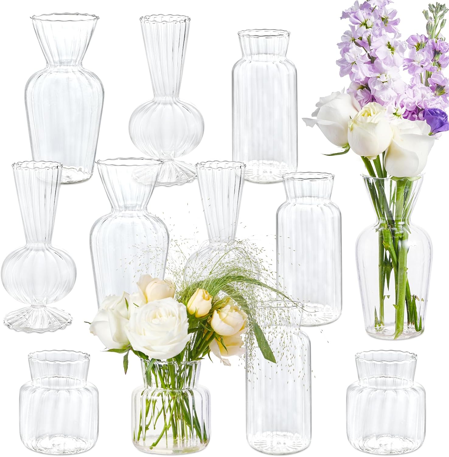 Ribbed Glass Bud Vases 12 Pack Wedding Table Decor