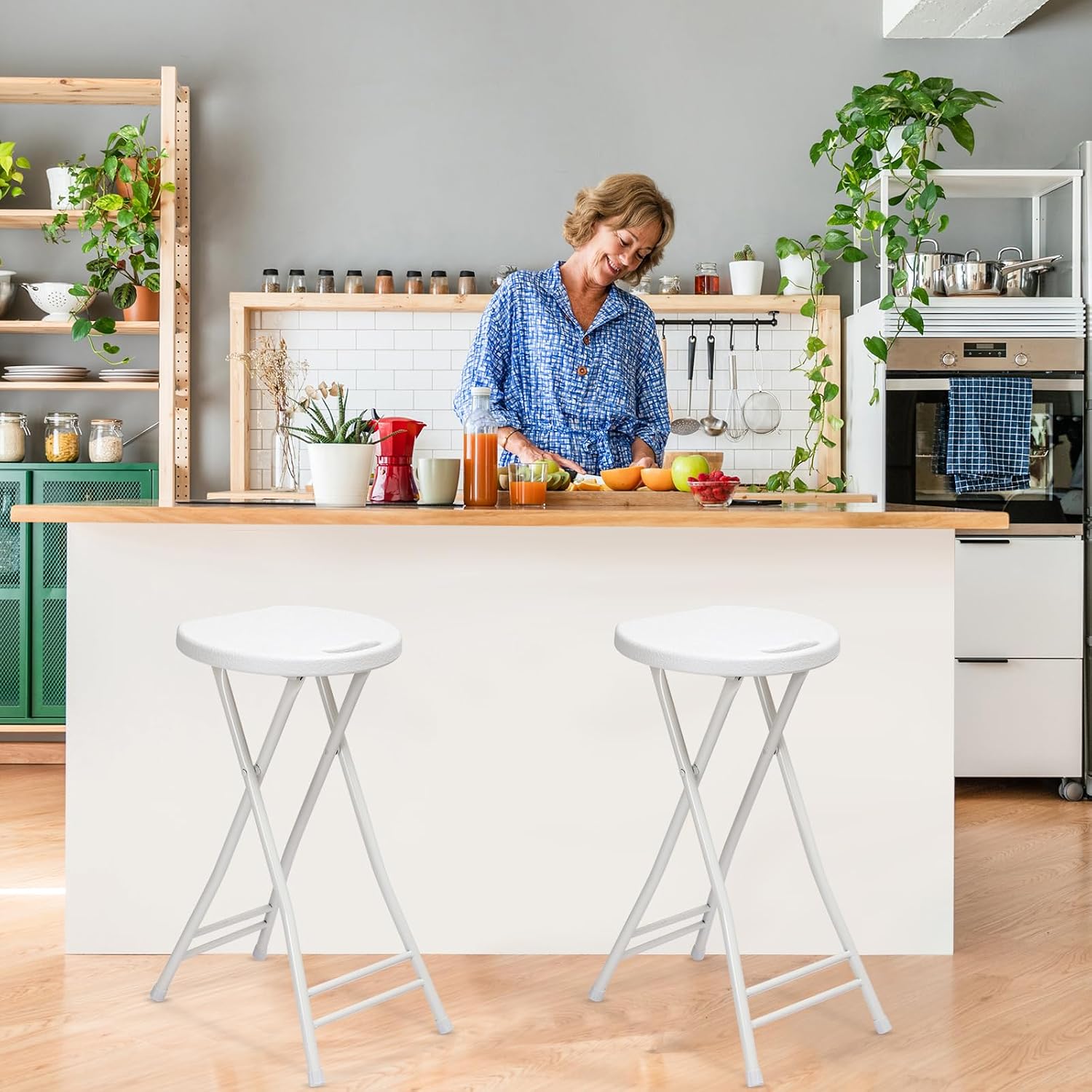 White 2 Pack Folding Plastic Bar Stools