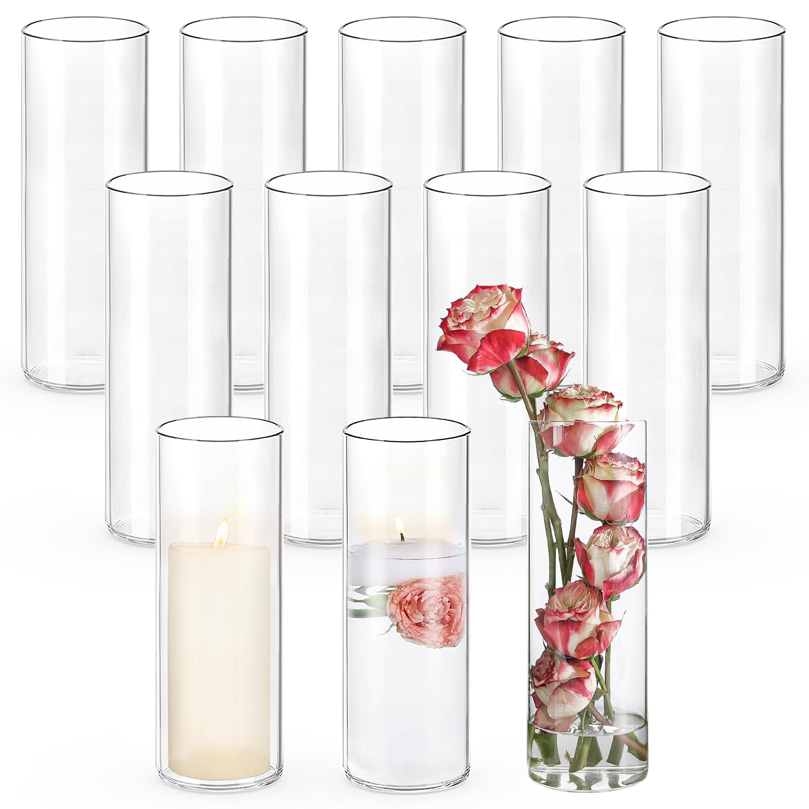 Clear Glass Cylinder Vases 12 Pack Wedding Decor