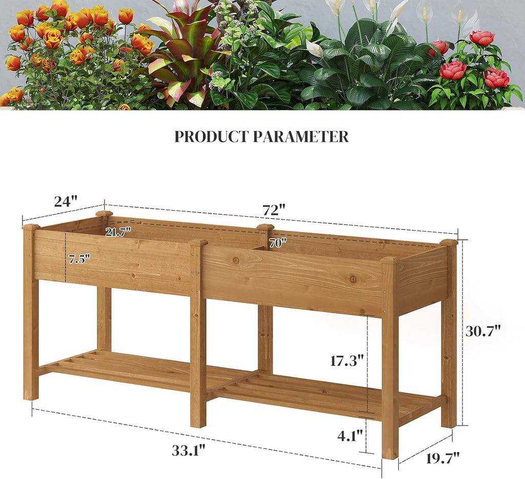 Brown Wood Elevated Garden Bed With Shelf