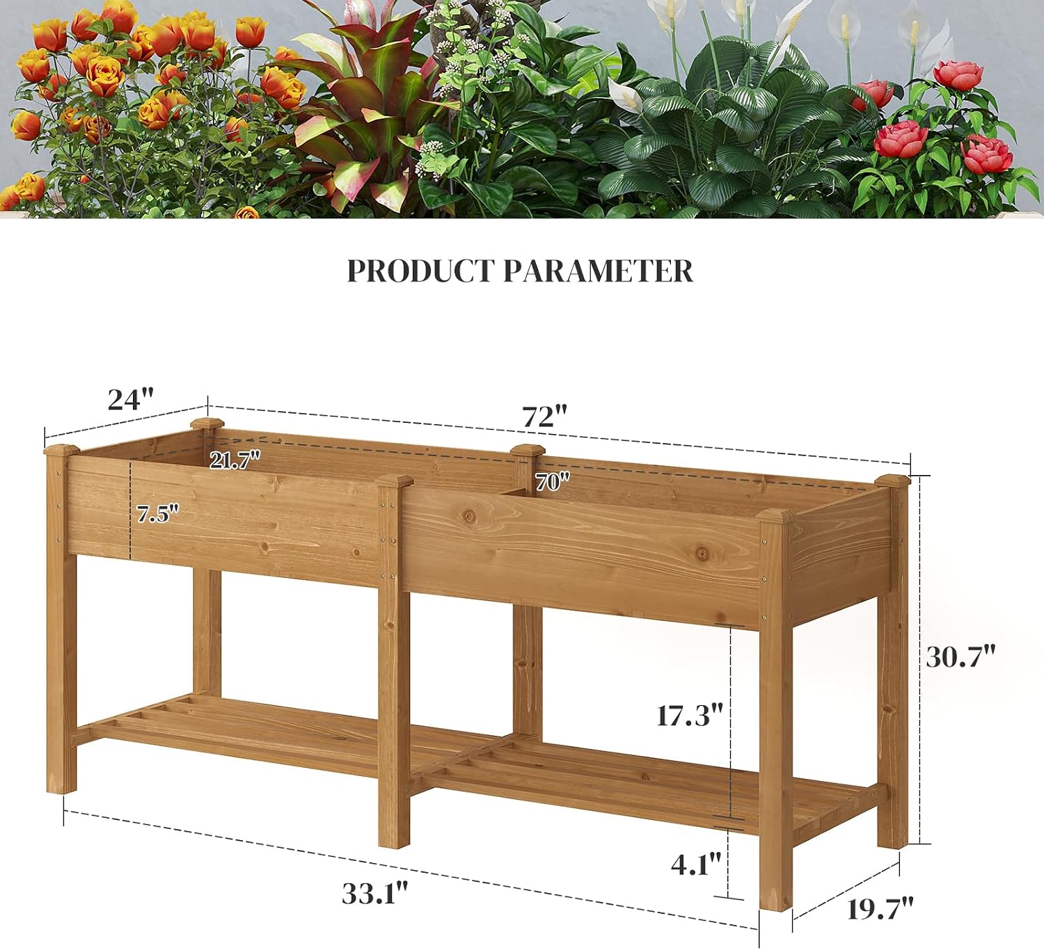 Brown Wood Elevated Garden Bed With Shelf