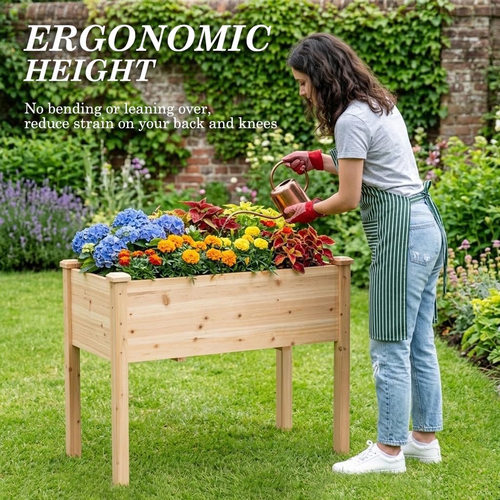 Natural Wood Elevated Garden Planter Box