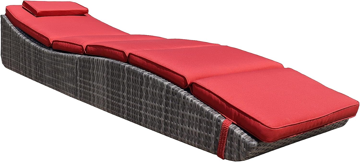 Burgundy Foldable Wicker Patio Chaise Lounge Set 2